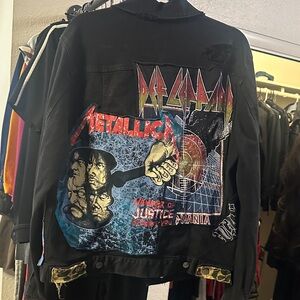 Custom Vintage Rock band patch Black Denim Jacket